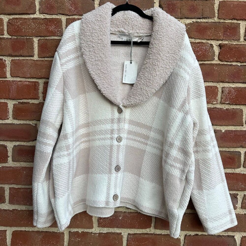 Barefoot Dreams $288 CozyChic Plaid Shearling Cardigan Jacket 3X NEW